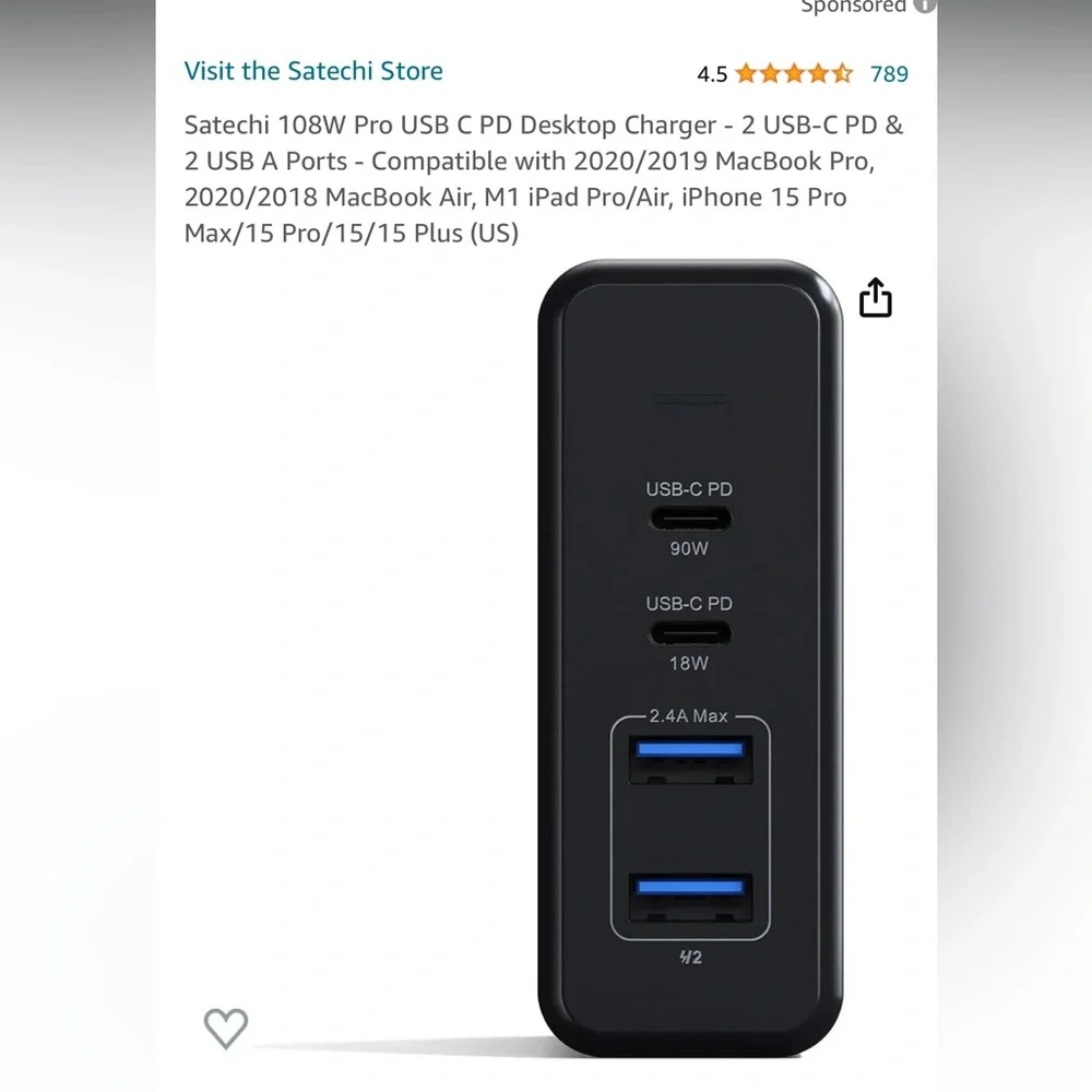 Satechi 108W Pro USB-C PD Desktop Charger compatible with Macs